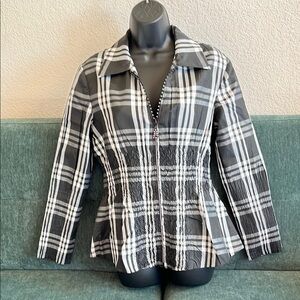 Plaid Women's blouse with rhinestone zipper